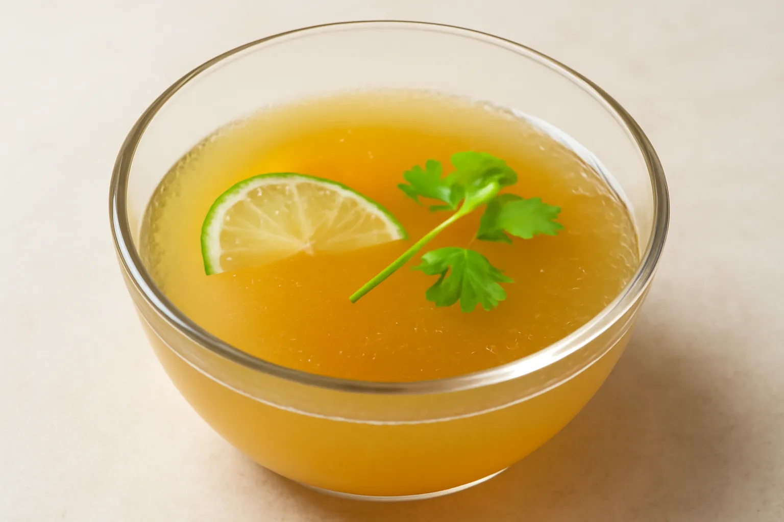 Bát nước luộc rau trong, có lát chanh và vài cọng rau